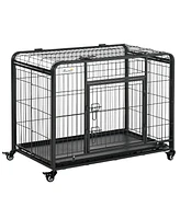 Streamdale Furniture Folding Metal Dog Crate with Tray, Cover, and Locking Wheels