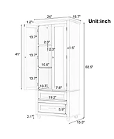 Tall Storage Cabinet with Two Drawers for Bathroom/Office, Black
