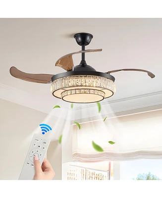 Simplie Fun Contemporary Led Retractable Ceiling Fan with Remote Control