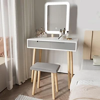 Adjustable Vanity Table and Stool with Makeup Organizer