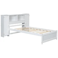 Twin Platform Bed with Storage Headboard and Lockers, Gray