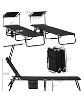Foldable Pool Lounge Chairs with Canopy and Side Pockets