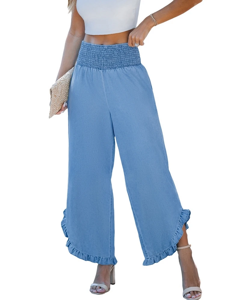 Cupshe Women's Straight Leg Ruffle Cuff Pants