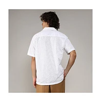 Campus Sutra Men's Chalk White Embroidered Zig-Zag Shirt