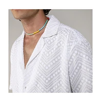 Campus Sutra Men's Chalk White Embroidered Zig-Zag Shirt
