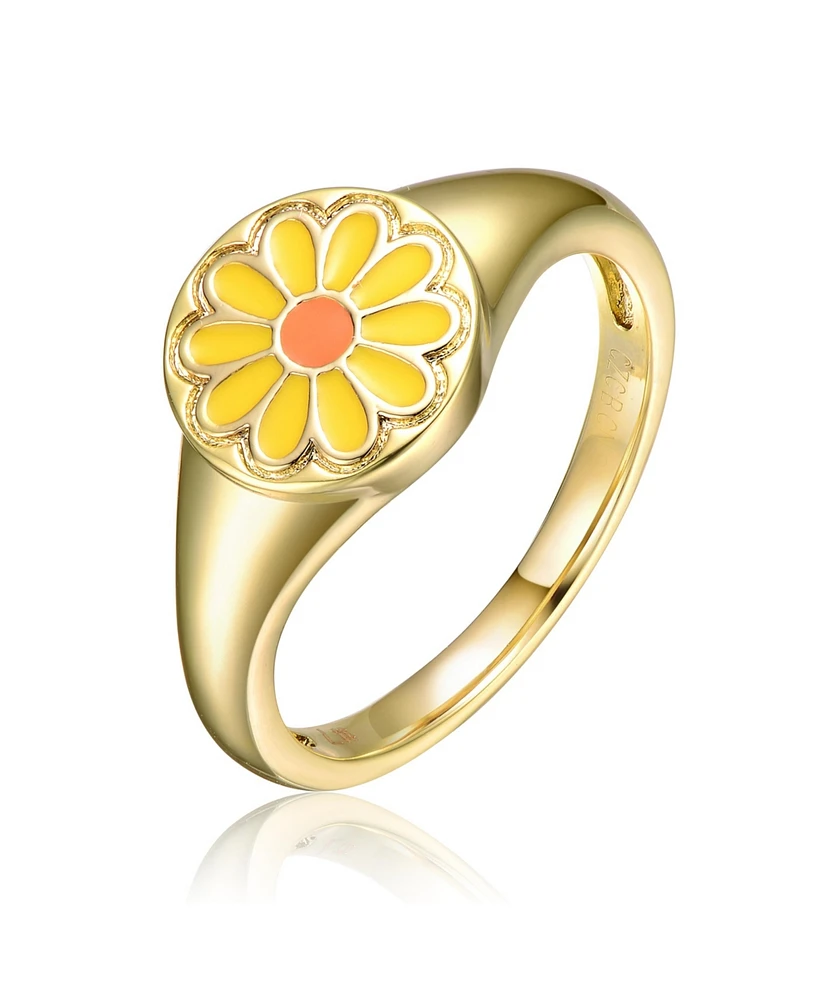 GiGiGirl 14k Yellow Gold Plated Modern Rings with Yellow Flower Enamel