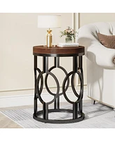 Tribesigns Round End Table Set of 2, Industrial Side Table with Metal Hollow Frame, Small Bedside Table Nightstand for Living Room, Bedroom, Easy Asse