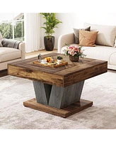 Tribesigns Square Coffee Table, Wood Coffee Table for Living Room, 31.5" Modern Center Table Cocktail Tea Table Accent Table, Rustic Brown & Black