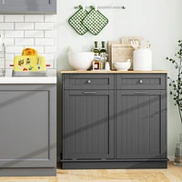 Costway Wooden Kitchen Trash Cabinet Tilt Out Bin Holder with Drawer & Storage Shelf