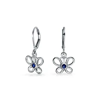 Bling Jewelry Tiny Small Blue Cz Accent Dangle Lever back Open Butterfly Earrings .925 Sterling Silver