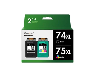 Valuetoner Ink Cartridge Replacement for Hp 74XL 75XL Ink Cartridges for DeskJet D4260 Photosmart C4280 C4300 OfficeJet J5788 J6480 (1 Black, 1 Color)