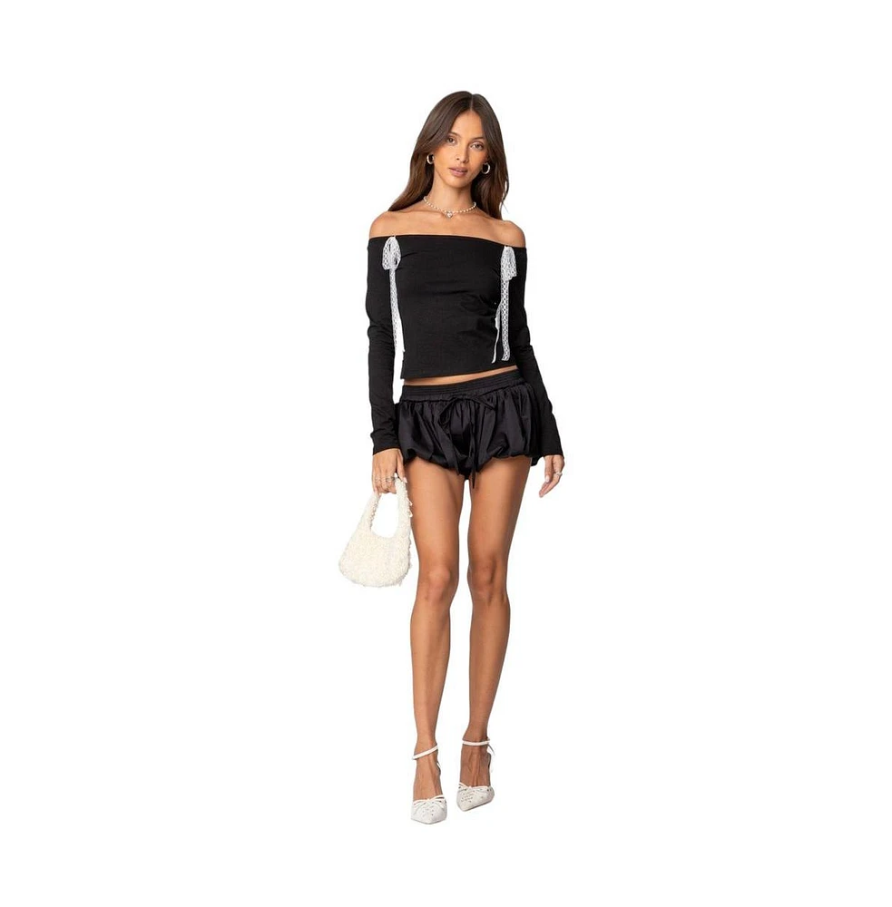 Edikted Women's Lace Bow Off Shoulder Top