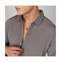 Campus Sutra Men's Ash Grey Self-Design Striped Shirt