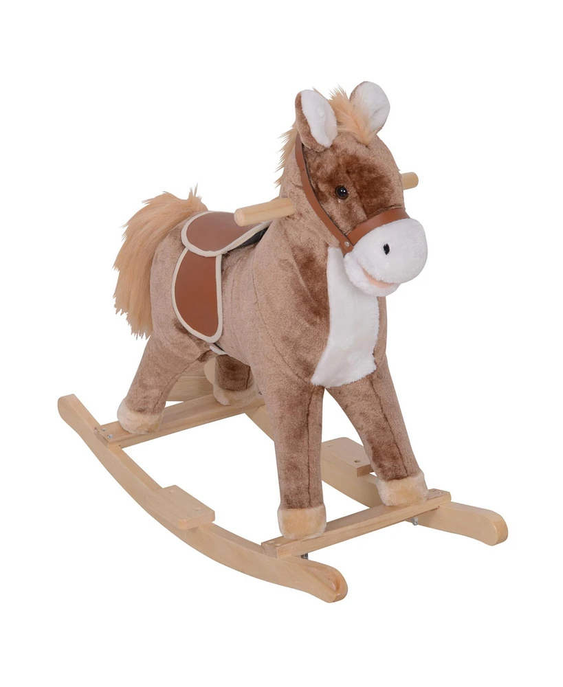 Qaba Kids Rocking Horse with Soft Plush Body, Wooden Base, for 3+ Years