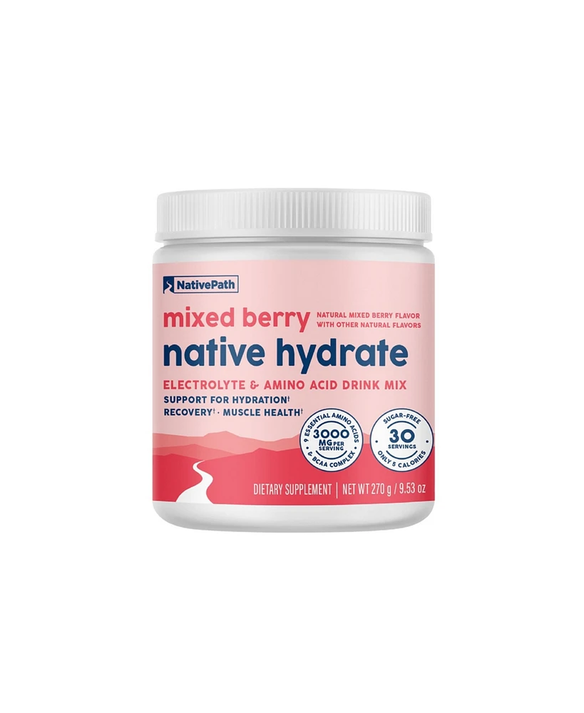 NativePath Native Hydrate, Zero Sugar, Electrolytes Powder with BCAAs, Mixed Berry Hydration Powder, Keto & Paleo Friendly, 30 Servings