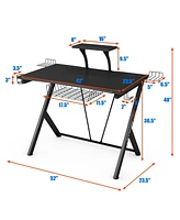 Sugift Multifunctional E-Sport Gaming Desk with Headset Hook and Cup Holder