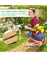 Sugift 7 Ft Wooden Garden Pathway Roll Out Curved Fir Wood Walkway with Anti-slip Surface
