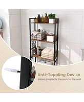 Sugift 3-Tier Over-the-Toilet Storage Rack with 3 Hooks-Rustic Brown