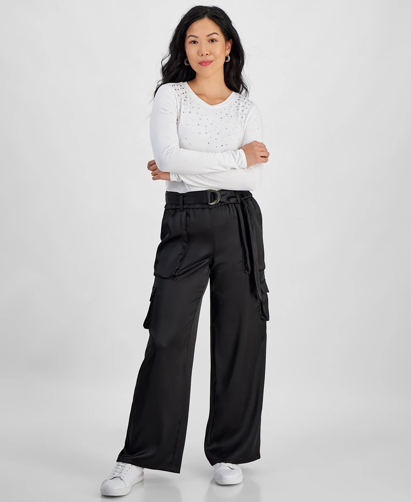 I.n.c. International Concepts Petite Satin Belted Cargo Pants, Created for Macy's