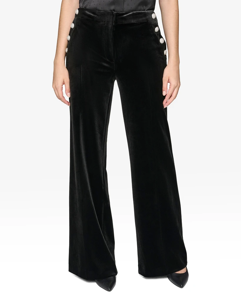 Karl Lagerfeld Paris Women's Velvet Rhinestone-Button Pants