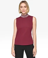 Karl Lagerfeld Paris Women's Embellished-Neck Sleeveless Top