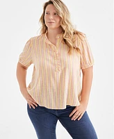 Style & Co Plus Striped Ruffled Popover Top, Exclusively at Macy's