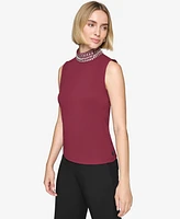 Karl Lagerfeld Paris Women's Embellished-Neck Sleeveless Top