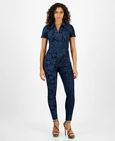 Guess Women's Yuri Denim Paisley-Print Jumpsuit