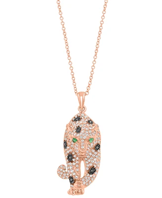 Effy Signature Black and White Diamond (3/4 ct. t.w.) and Multistone Panther Pendant Necklace in 14k Rose Gold