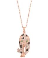 Effy Signature Black and White Diamond (3/4 ct. t.w.) and Multistone Panther Pendant Necklace in 14k Rose Gold