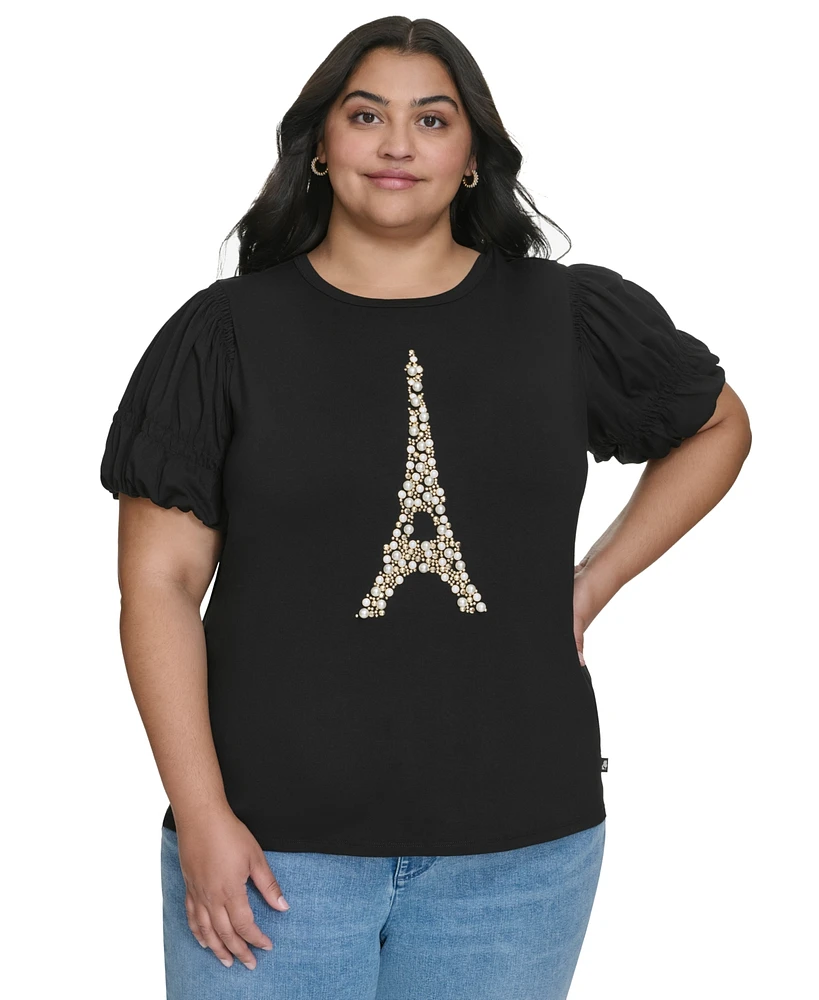 Karl Lagerfeld Paris Plus Eiffel Tower Embellished Top, Created for Macy's