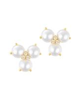 Adornia Gold Freshwater Cultivated Pearl Cubic Zirconia 3-Point Flower Earrings