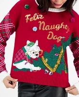 Hooked Up by Iot Juniors' Feliz Naughty Dog Christmas Sweater