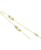 Genevive Classy Sterling Silver with Gold Plating and Genuine Freshwater Pearl Station Necklace