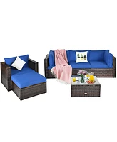 Costway 6PCS Patio Rattan Furniture Set Sectional Cushion Sofa Coffee Table Ottoman