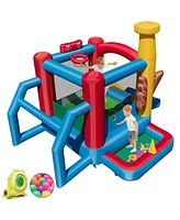 Costway Baseball Themed Jumping House Kids Bouncy Castle w/ 50 Ocean Balls & 735W Blower