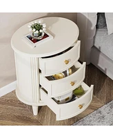 Tribesigns Nightstand with 3 Drawers, Oval Bed Side Table for Bedroom, Fully Assembled, Modern Night Stand with Storage, Wooden Side End Table with So