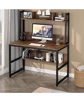 Tribesigns Computer Desk with Hutch, Wooden Small 42-inch Desk, Industrial Simple Office Desk with Storage Space for Home Office