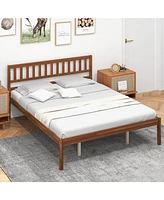 Sugift Queen Wood Bed Frame with Headboard and Slat Support-Queen