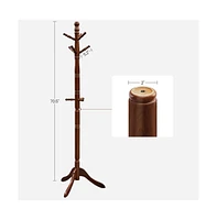 Slickblue Coat Rack With 10 Hooks, Rubber Wood Tree Free Standing, For Clothes, Hats, Handbags, Umbrella