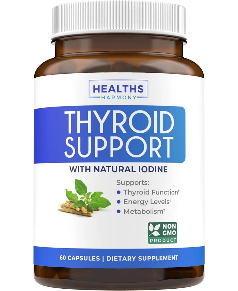 Health's Harmony Thyroid Support Capsules, Ashwagandha Root, Zinc, Selenium, Vitamin B12 Complex for Thyroid Health Support, Health's Harmony, 60ct