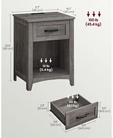 Slickblue Farmhouse Nightstands with Charging Station, Drawer, Open Compartment, Side Tables with Storage