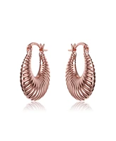 Rachel Glauber Seashell Long Hoop Earrings Set in White Gold Plated, 14k Gold Plated, or 18k Rose Gold Plated