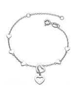 GiGiGirl White Gold Plated Double Halo Heart Dangle Charm Station Bracelet, Adjustable in Length