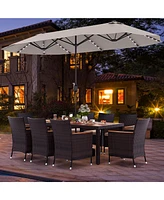 Costway 11 Pcs Patio Dining Set with 15ft Double-Sided Umbrella (Base Included)