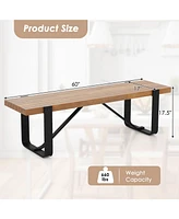 Sugift 60 Inch Entryway Bench Rustic Farmhouse Wooden Shoe Rack with Metal Frame