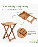 Vebreda 20 Inch Hardwood Patio Folding Table with Slatted Tabletop