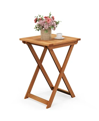 Vebreda 20 Inch Hardwood Patio Folding Table with Slatted Tabletop