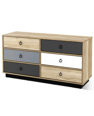 Sugift 6 Drawers Double Dresser Accent Storage Tower for Bedroom Hallway Entryway