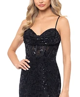 Blondie Nites Juniors' Sequin-Detailed Slit-Hem Gown